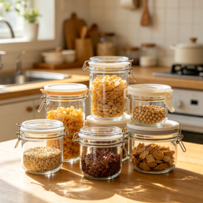 Transparent glass kitchen airtight storage jar