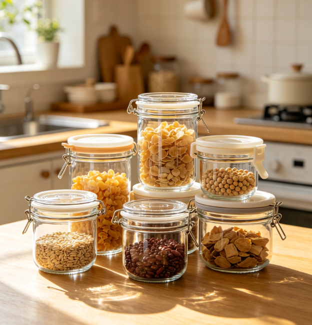 Transparent glass kitchen airtight storage jar