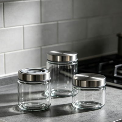 Stainless steel lid glass airtight jar kitchen storage jar